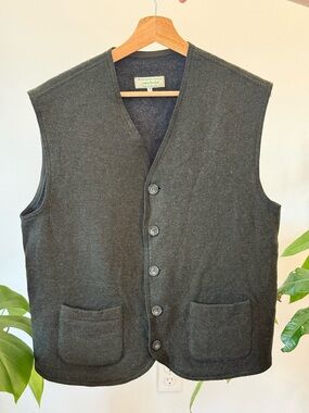 Jimmy Hourihan Dark Green Wool Button Vest 100% Wool Made in Dublin Ireland